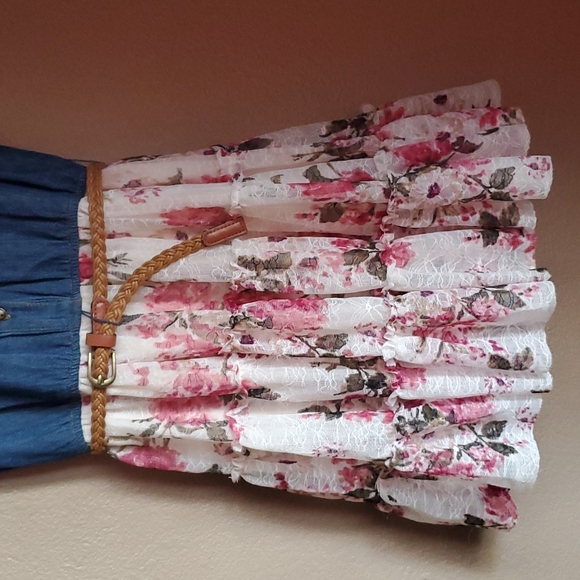 Girls Jean & floral dress with belt. Size 7/8 - Picture 3 of 4